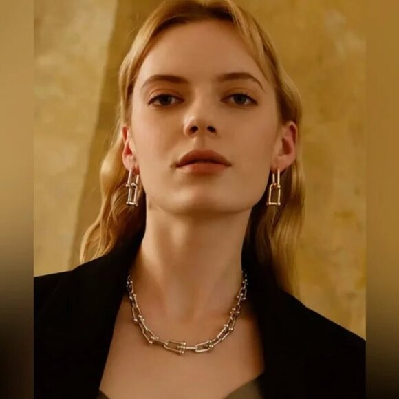 Gold Silver Simple U-Shaped Chain Earrings - Picture 4 of 8